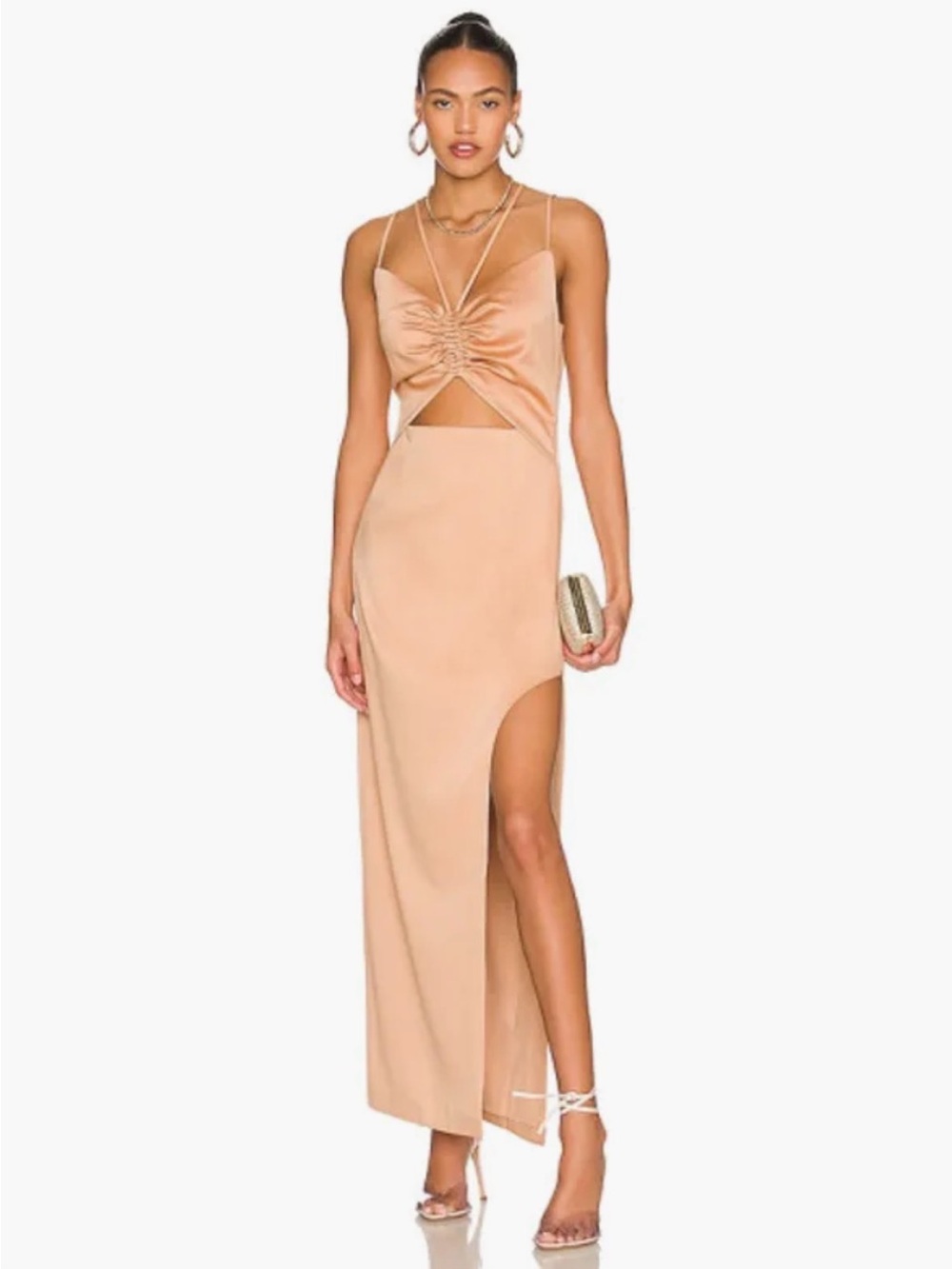 Elliatt x Revolve Priscilla Satin CutOut Maxi Dress in Latte Sz XS New With Tag